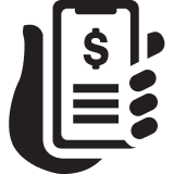 Icon image of a hand holding a mobile phone displaying a money sign