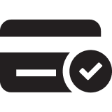 Icon image of a debit card with a check mark